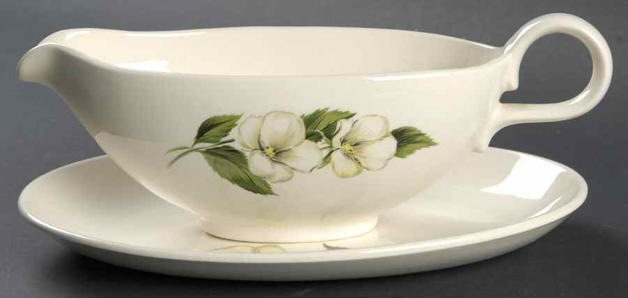 White Flower Gravy Boat & Underplate by Homer Laughlin -1