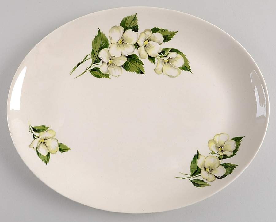 White Flower 13" Oval Serving Platter by Homer Laughlin -1