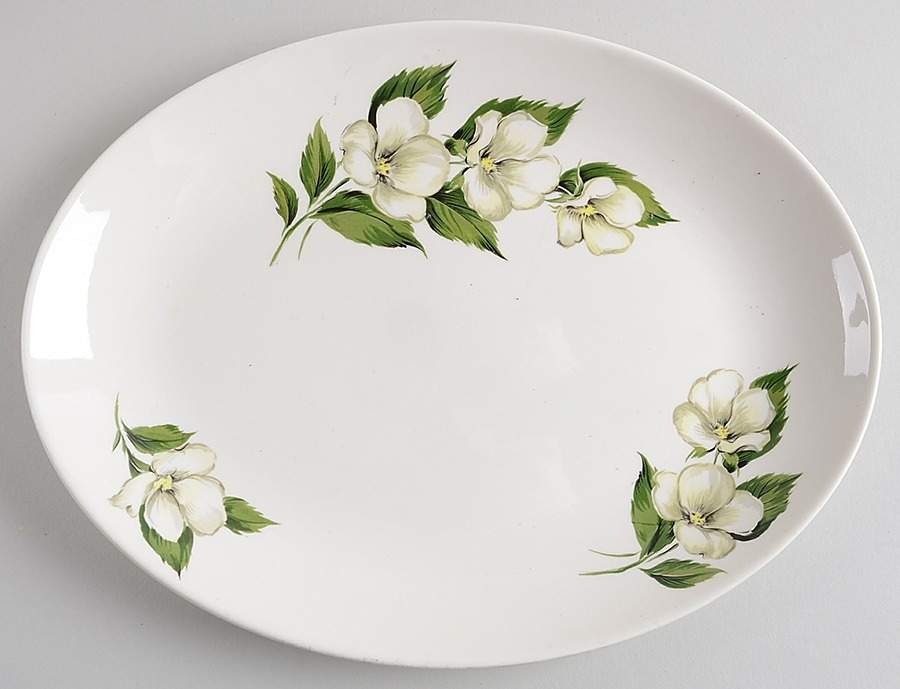 White Flower 11" Oval Serving Platter by Homer Laughlin -1