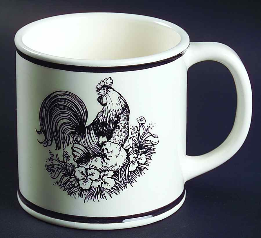 Black Rooster Toile Mug by Haldon-1