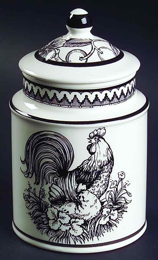 Black Rooster Toile Sugar Bowl & Lid by Haldon-1