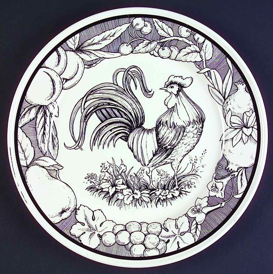 Black Rooster Toile Dinner Plate by Haldon-1