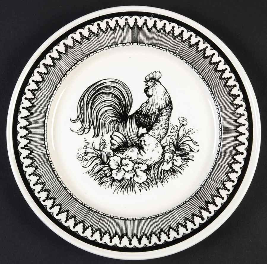 Black Rooster Toile Salad Plate by Haldon-1