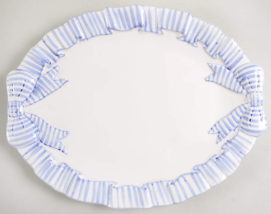Blue Stripe 15" Oval Serving Platter by Haldon-1