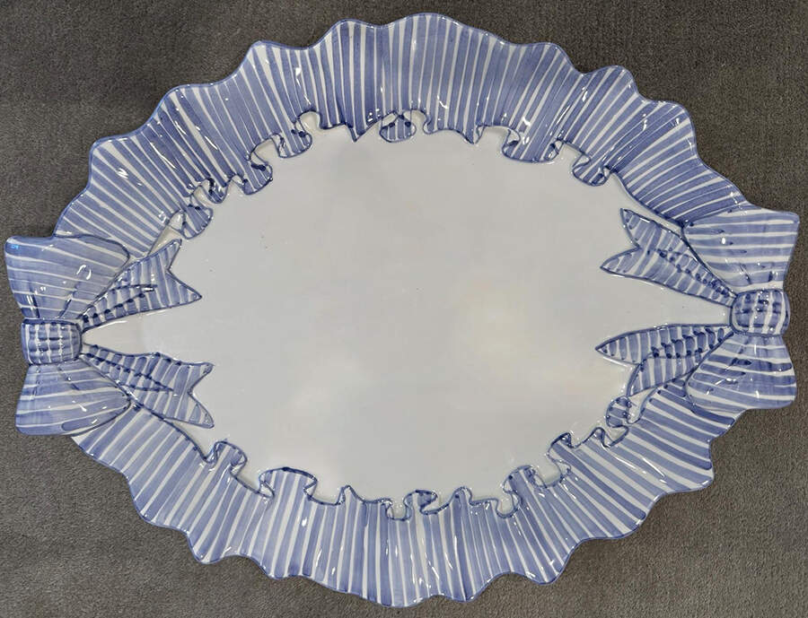 Blue Stripe 20" Oval Serving Platter by Haldon-1