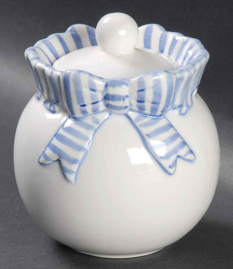 Blue Stripe Sugar Bowl & Lid by Haldon-1