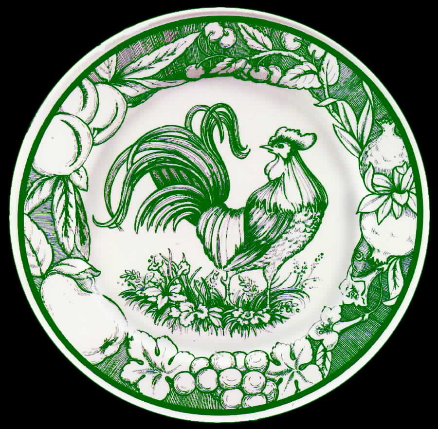 Green Rooster Toile Dinner Plate by Haldon-1