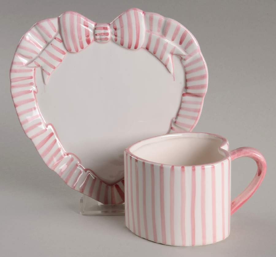 Pink Stripe Flat Cup & Saucer Set by Haldon-1