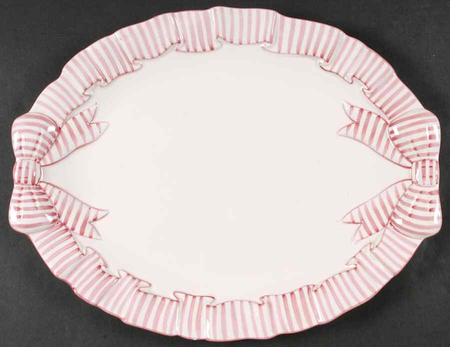 Pink Stripe 15" Oval Serving Platter by Haldon-1