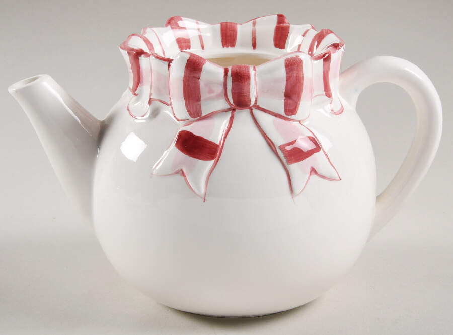 Red Plaid Border Teapot No Lid by Haldon-1