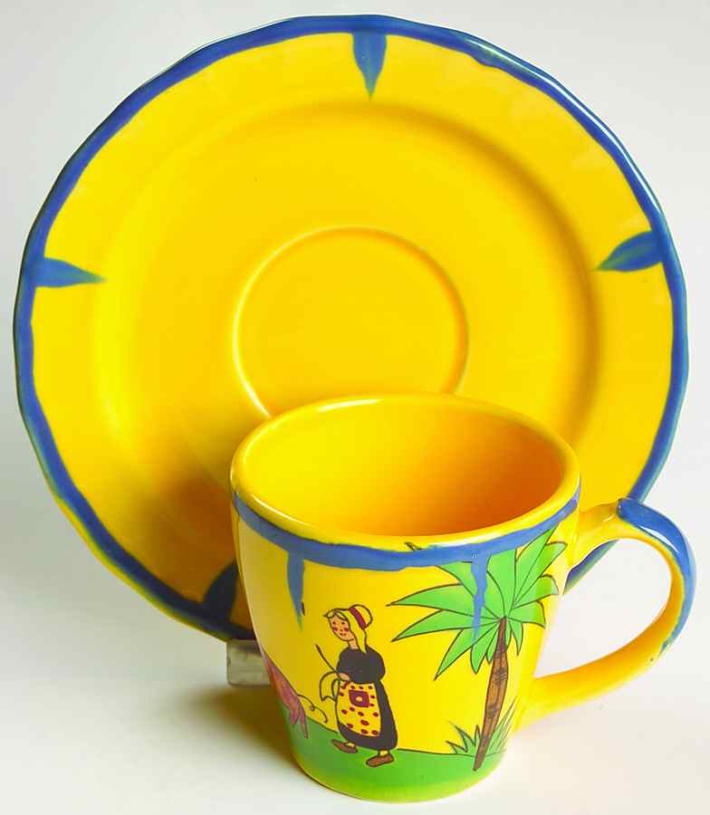 Soleil Yellow and Blue Flat Cup & Saucer Set by Haldon-1