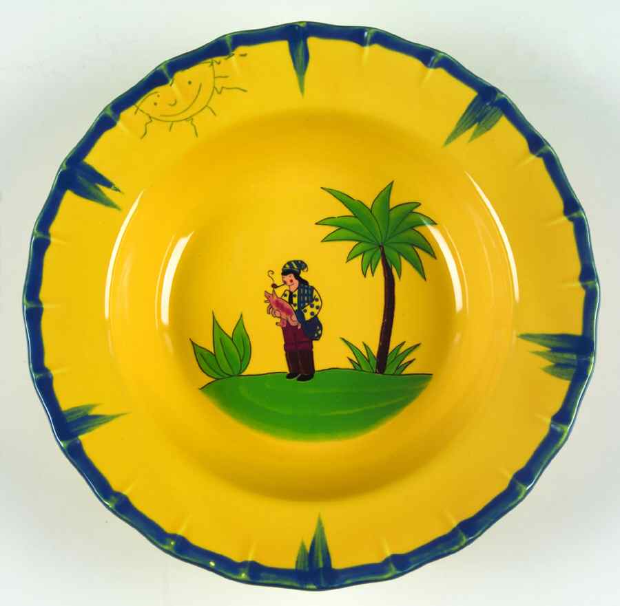 Soleil Yellow and Blue Large Rim Soup Bowl by Haldon-1