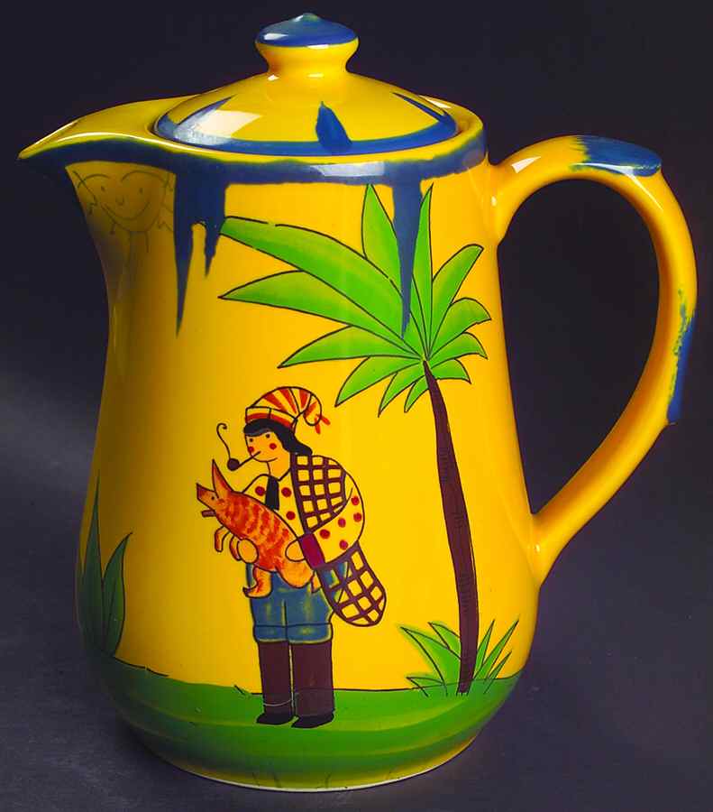 Soleil Yellow and Blue Coffee Pot & Lid by Haldon-1