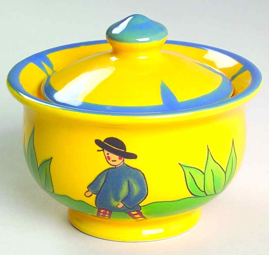 Soleil Yellow and Blue Sugar Bowl & Lid by Haldon-1