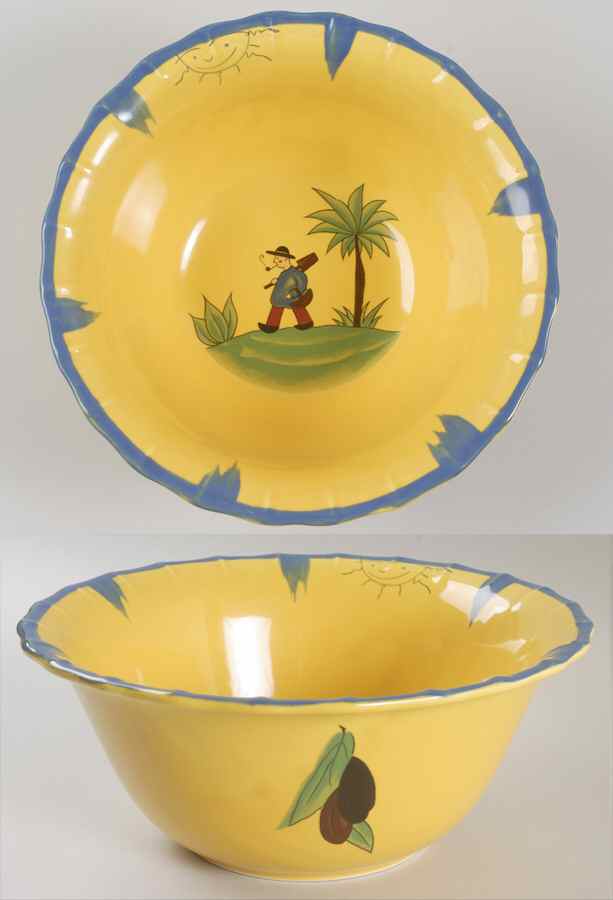 Soleil Yellow and Blue 9" Round Vegetable Bowl by Haldon-1