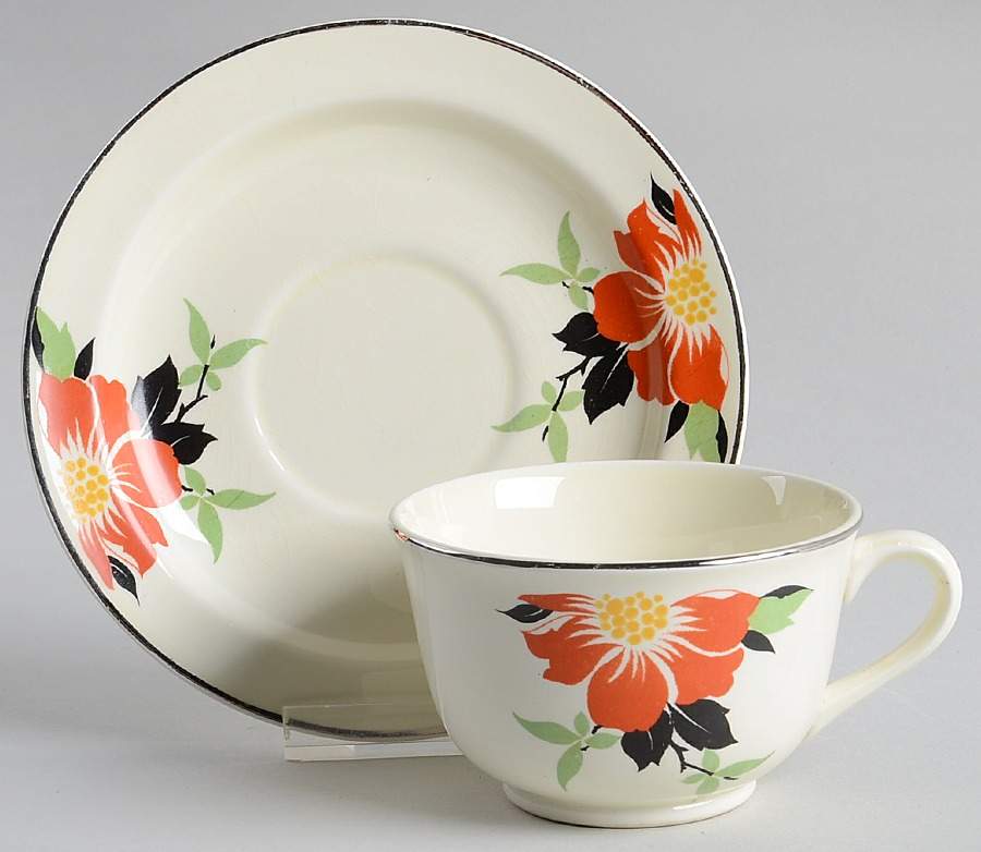 488 Footed Cup & Saucer Set by Hall-1