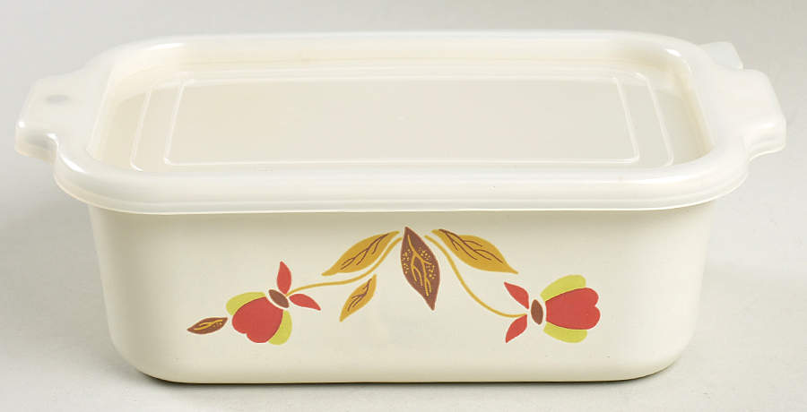 Autumn Leaf 1 Quart Metal Rectangular Baker with Plastic Lid by Hall-1
