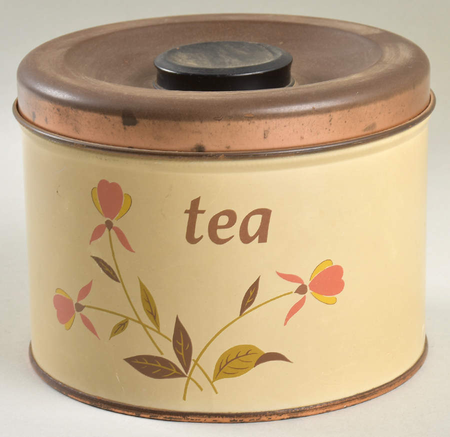 Autumn Leaf Round Tin Tea Canister with Copper Lid by Hall-1