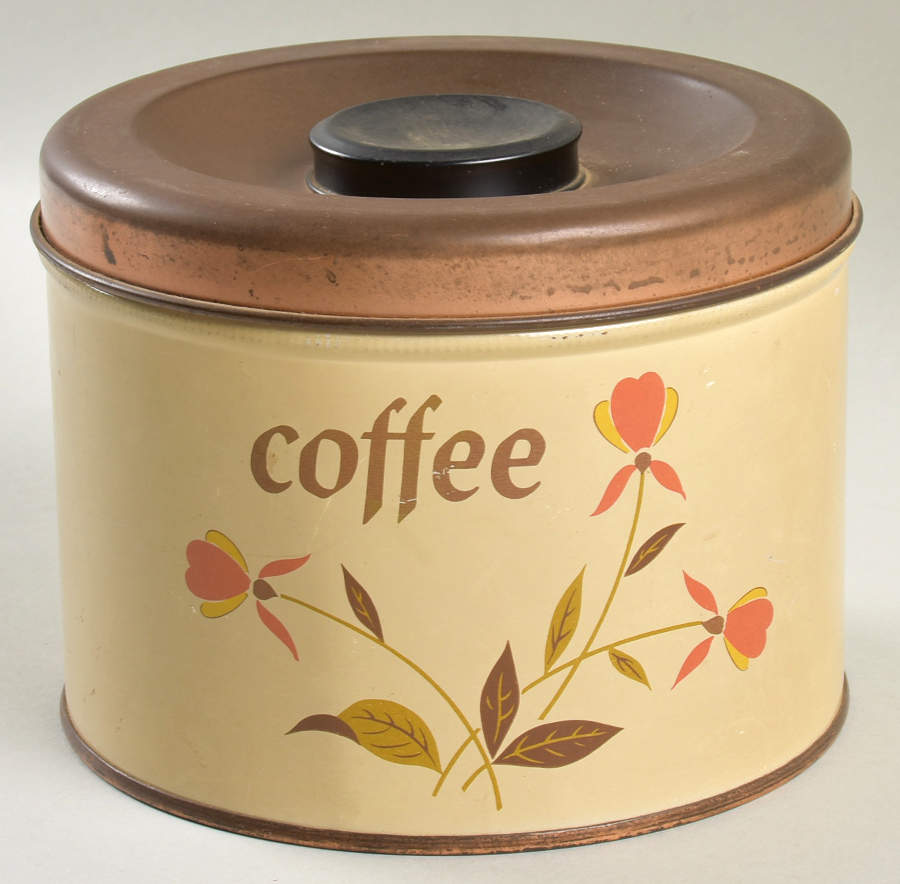 Autumn Leaf Round Tin Coffee Canister with Copper Lid by Hall-1