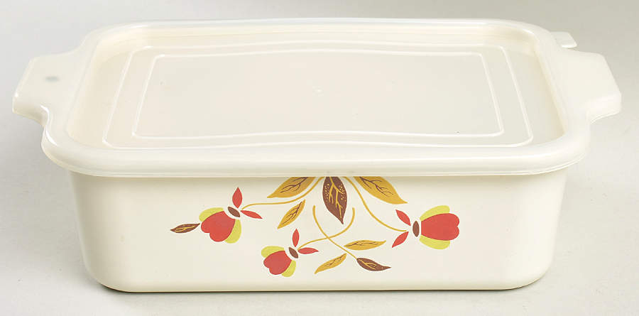 Autumn Leaf 2 Quart Metal Rectangular Baker with Plastic Lid by Hall-1