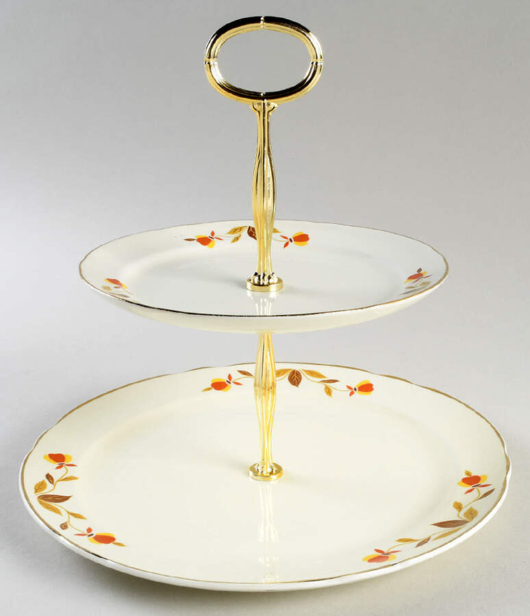 Autumn Leaf 6 5/8"-10"  2 Tiered Serving Tray (Dp, Sp) HC by Hall-1