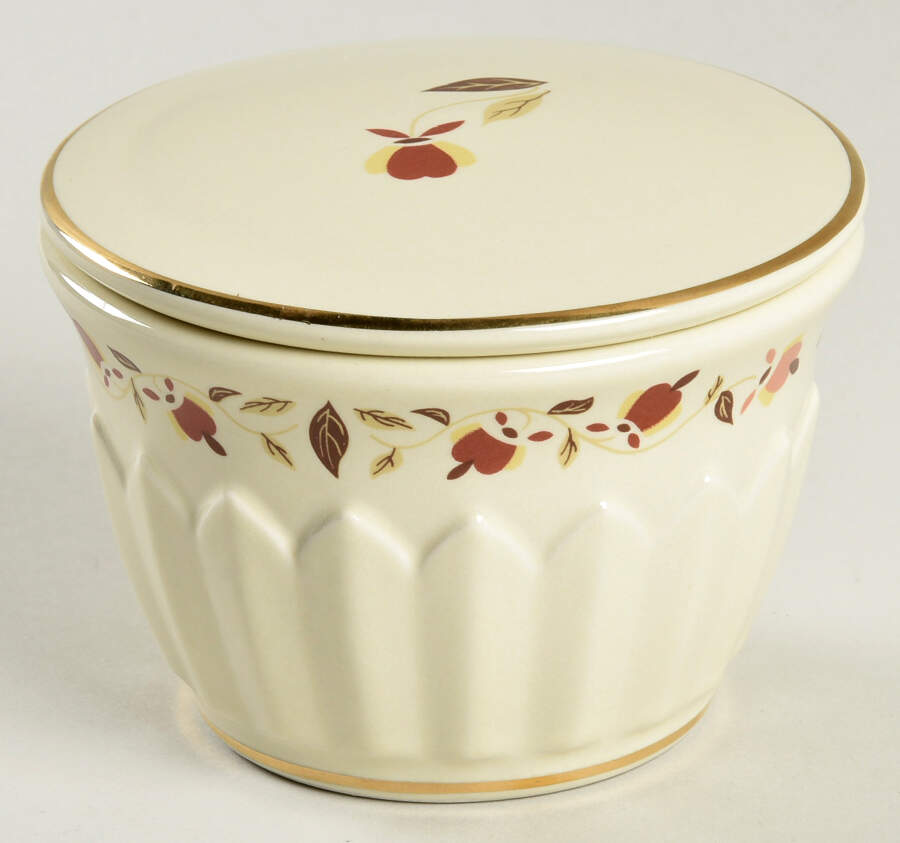 Autumn Leaf Fluted Sugar Bowl & Lid by Hall-1