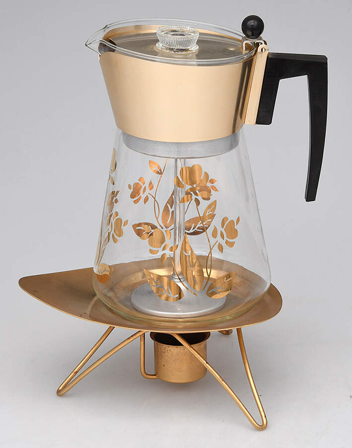 Autumn Leaf Glass Beverage Server with Metal Lid and Stand by Hall-1