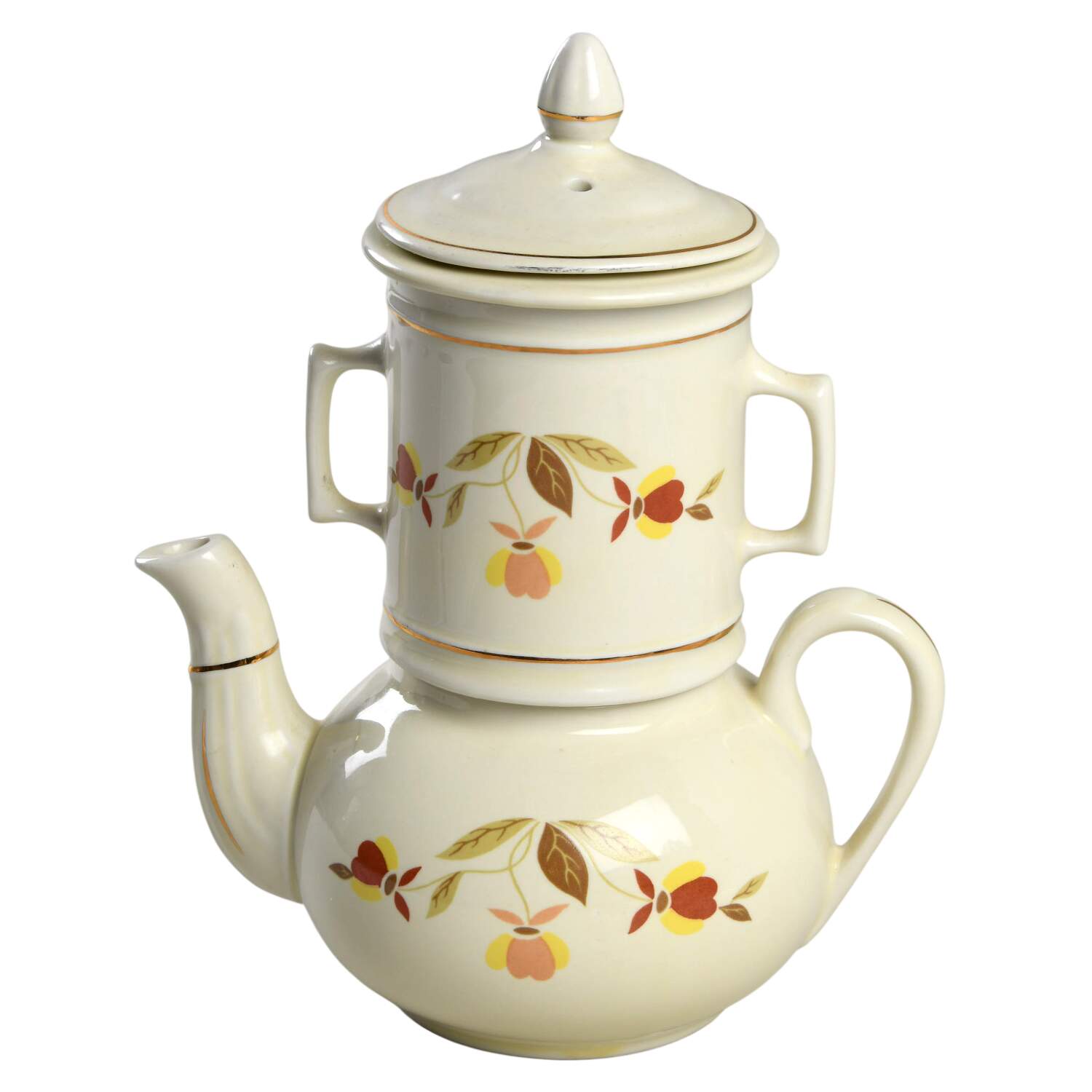 Autumn Leaf French Biggin Coffee Pot & Lid w/Drip & Spreader by Hall-1