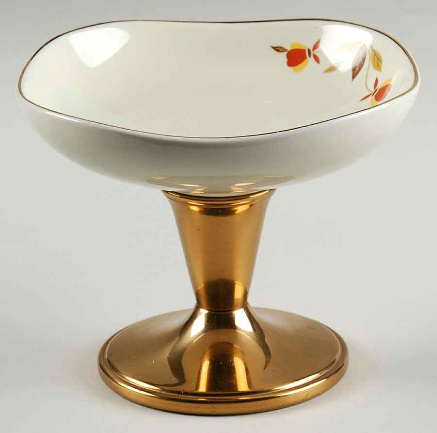 Autumn Leaf Candy Dish on Removable Metal Candlestick by Hall-1
