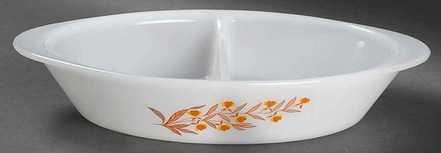 Autumn Leaf Glassware Divided Oval Vegetable Bowl by Hall-1