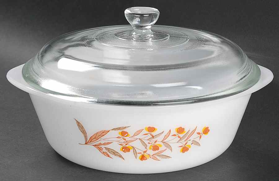 Autumn Leaf 2 Quart Glassware Casserole with Lid by Hall-1