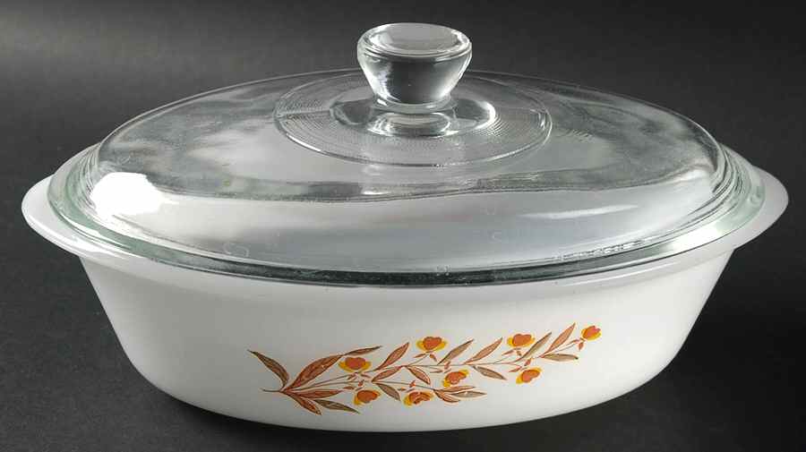 Autumn Leaf 2 Quart Glassware Casserole with Lid by Hall-1