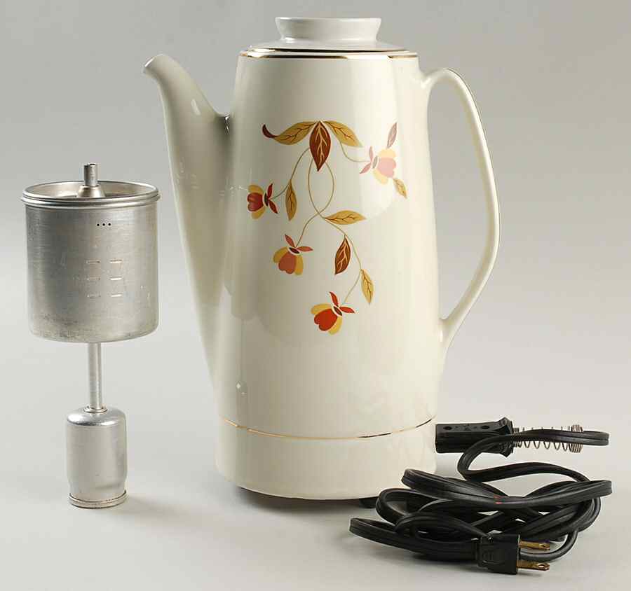 Autumn Leaf Electric Percolator & Lid W/Cord, Drip Basket by Hall-1
