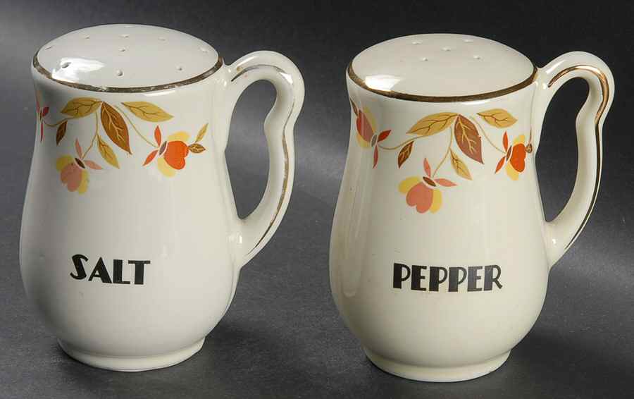 Autumn Leaf Right Hand Handled Range Salt & Pepper Set by Hall-1