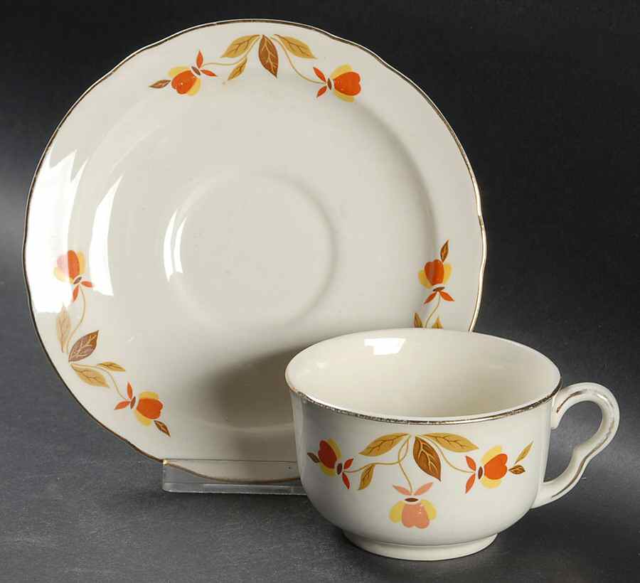 Autumn Leaf Ruffled D Flat Cup & Saucer Set by Hall-1