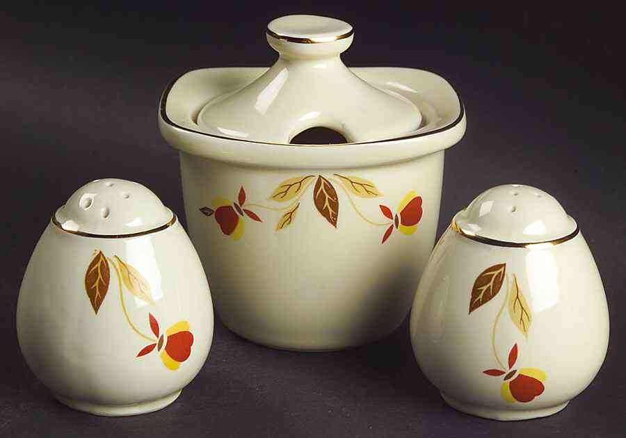 Autumn Leaf 4 Piece Condiment Set (Mustard W/ Lid,Salt,Pepper) by Hall-1