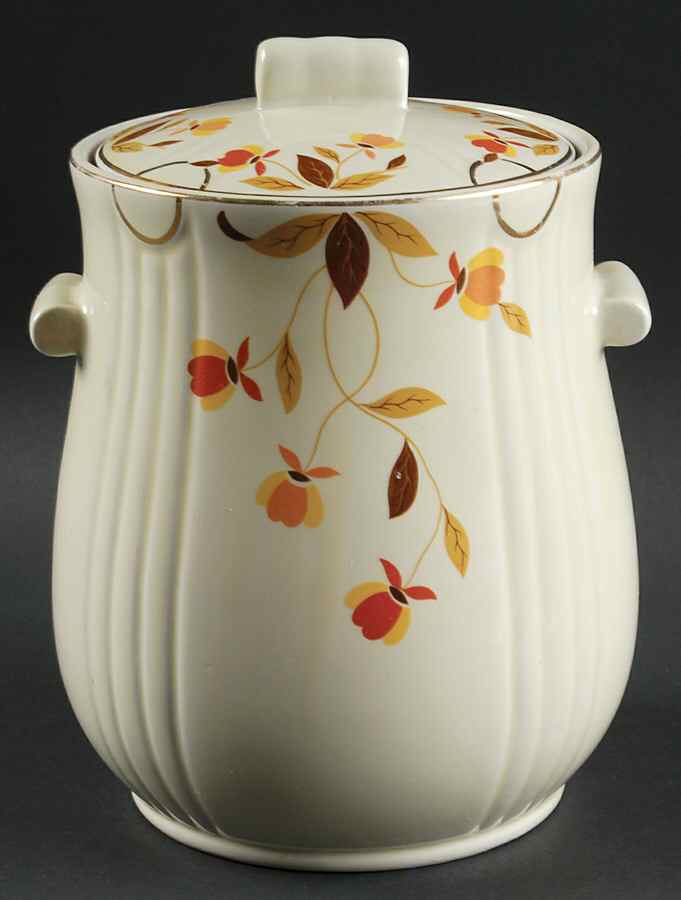 Autumn Leaf Right Decal Rayed Cookie Jar & Lid by Hall-1
