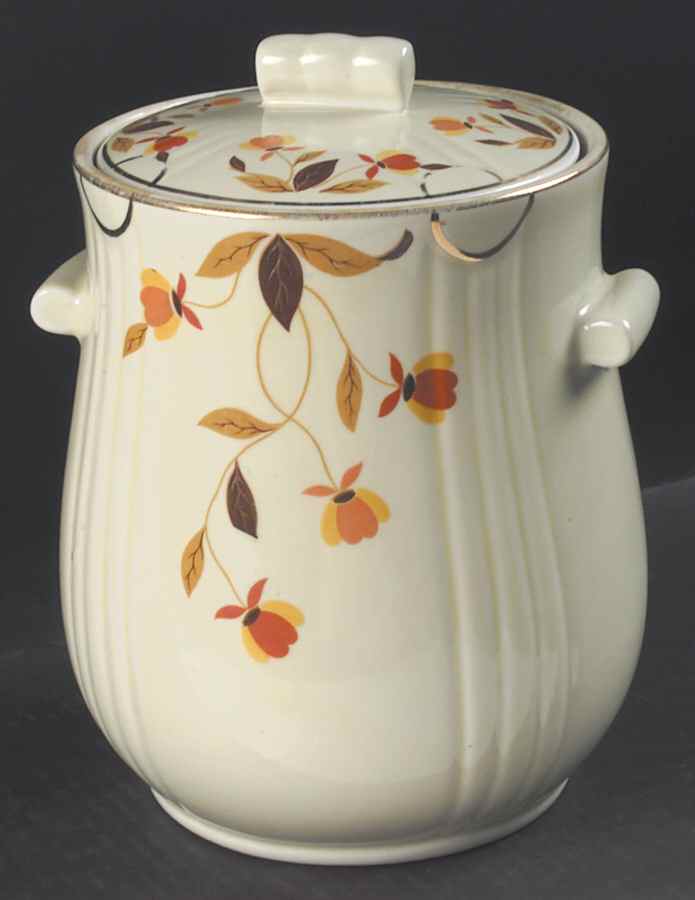 Autumn Leaf Left Decal Rayed Cookie Jar & Lid by Hall-1
