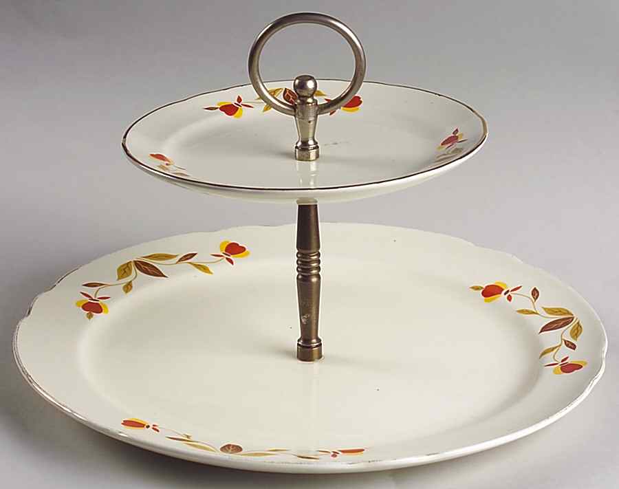 Autumn Leaf Ruffled D 2 Tier Tidbit, 10" Dinner & Bread Plates by Hall-1