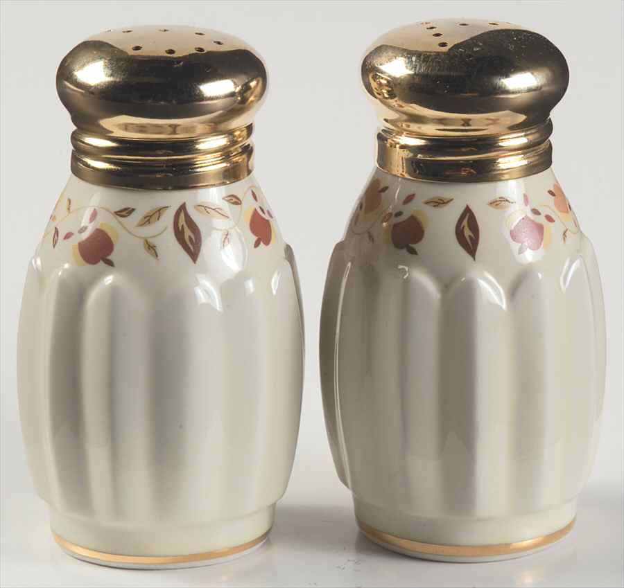 Autumn Leaf Fluted Salt and Pepper Set with Lids by Hall-1
