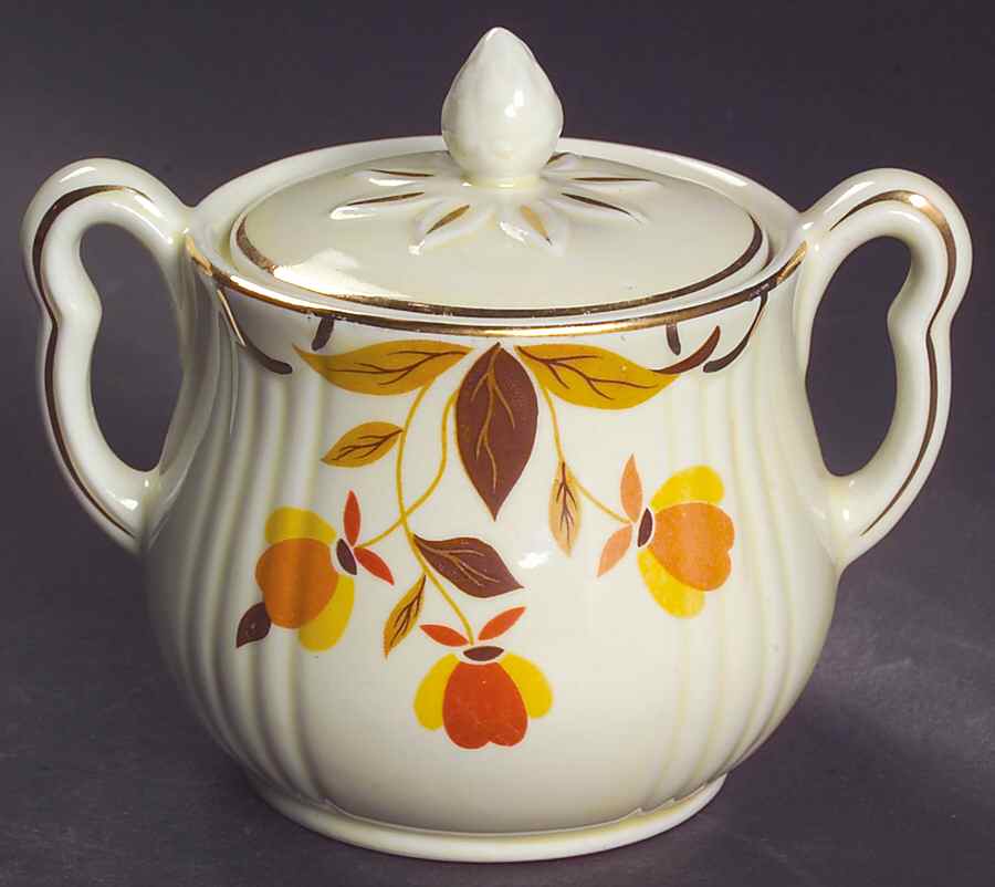 Autumn Leaf Rayed Sugar Bowl & Lid by Hall-1