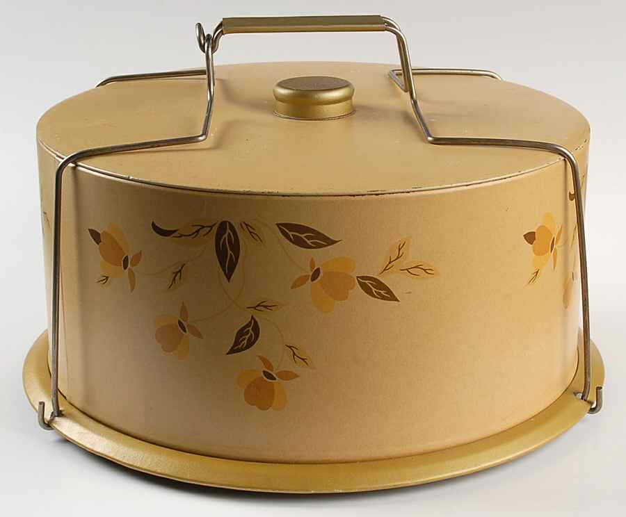 Autumn Leaf 1950 Metal Cake Safe with Lid and Handle by Hall-1