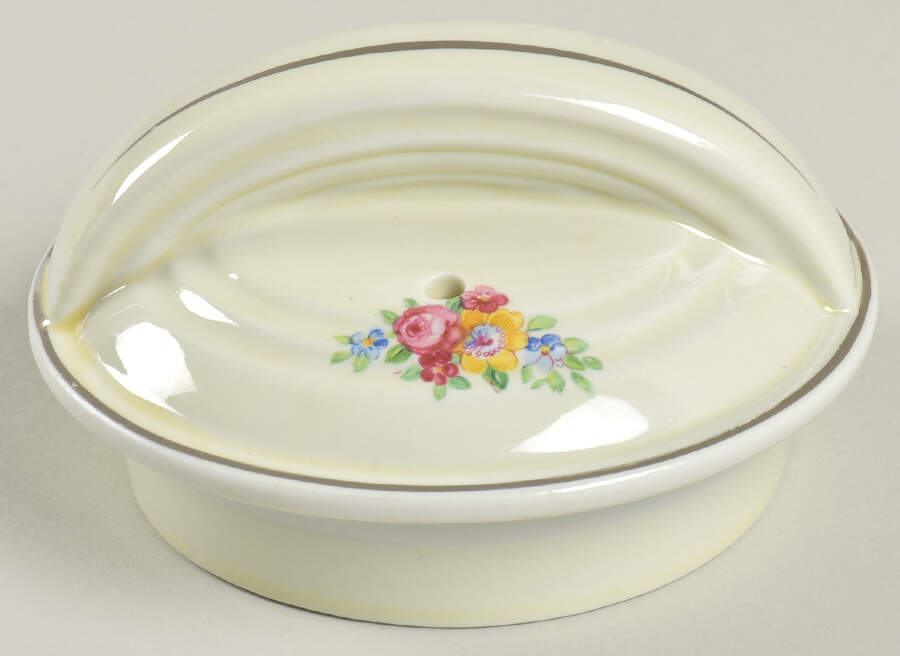 Blue Bouquet (Platinum Trim) Lid for Five Band Coffee Pot by Hall-1