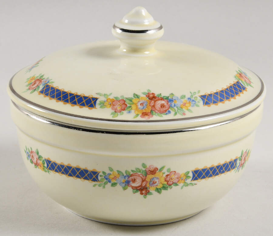 Blue Bouquet (Platinum Trim) "Thick Rim" Drip Jar & Lid by Hall-1