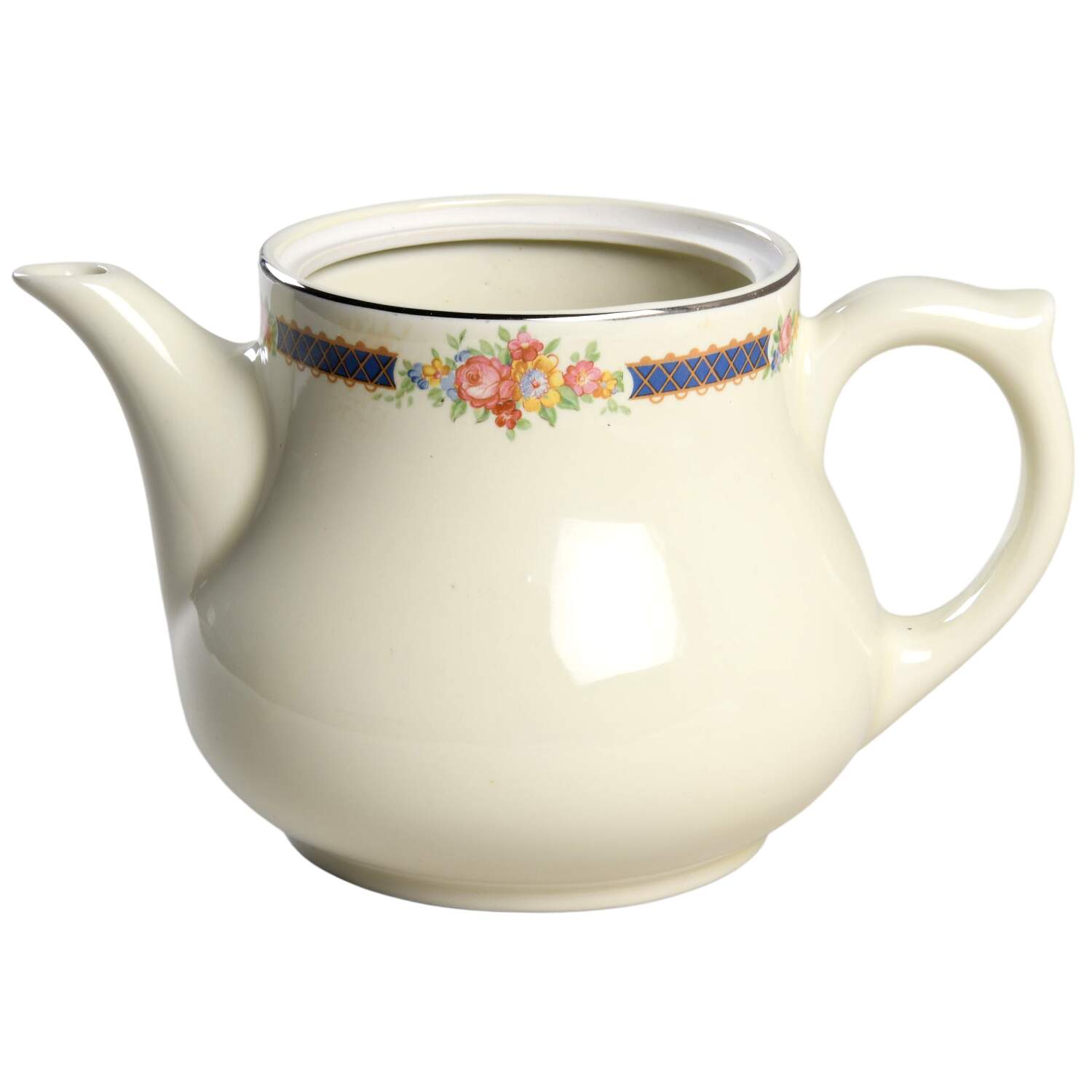 Blue Bouquet (Platinum Trim) Kadota Coffee Pot No Lid by Hall-1
