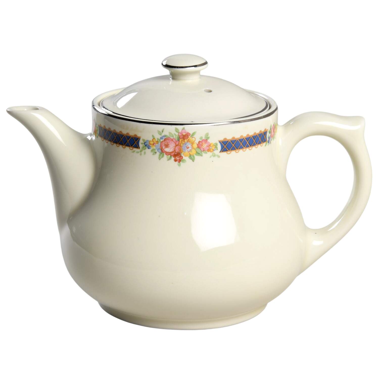 Blue Bouquet (Platinum Trim) Kadota Coffee Pot & Lid by Hall-1