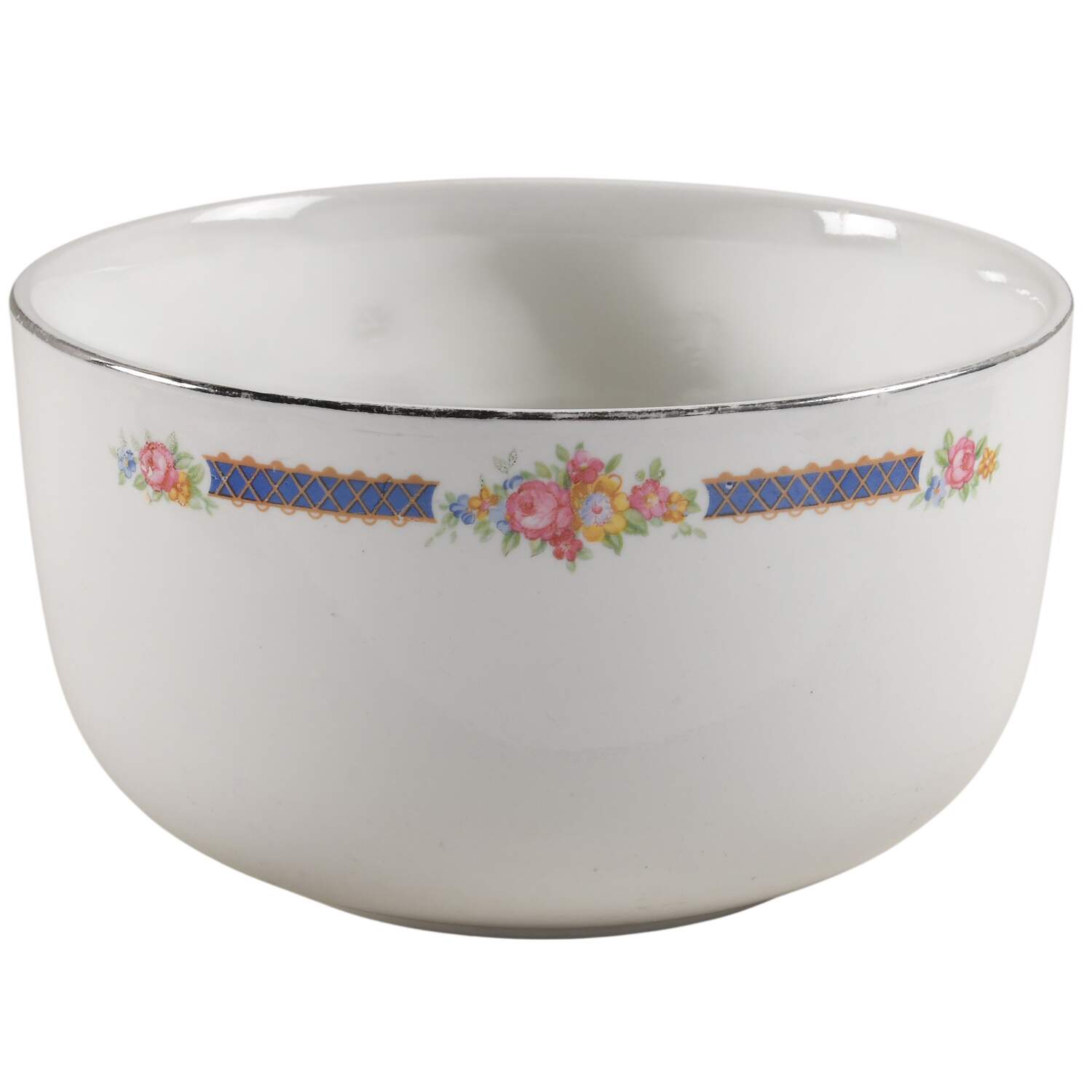 Blue Bouquet (Platinum Trim) 9" Straight Sided Bowl (No Embossed Rings) by Hall-1