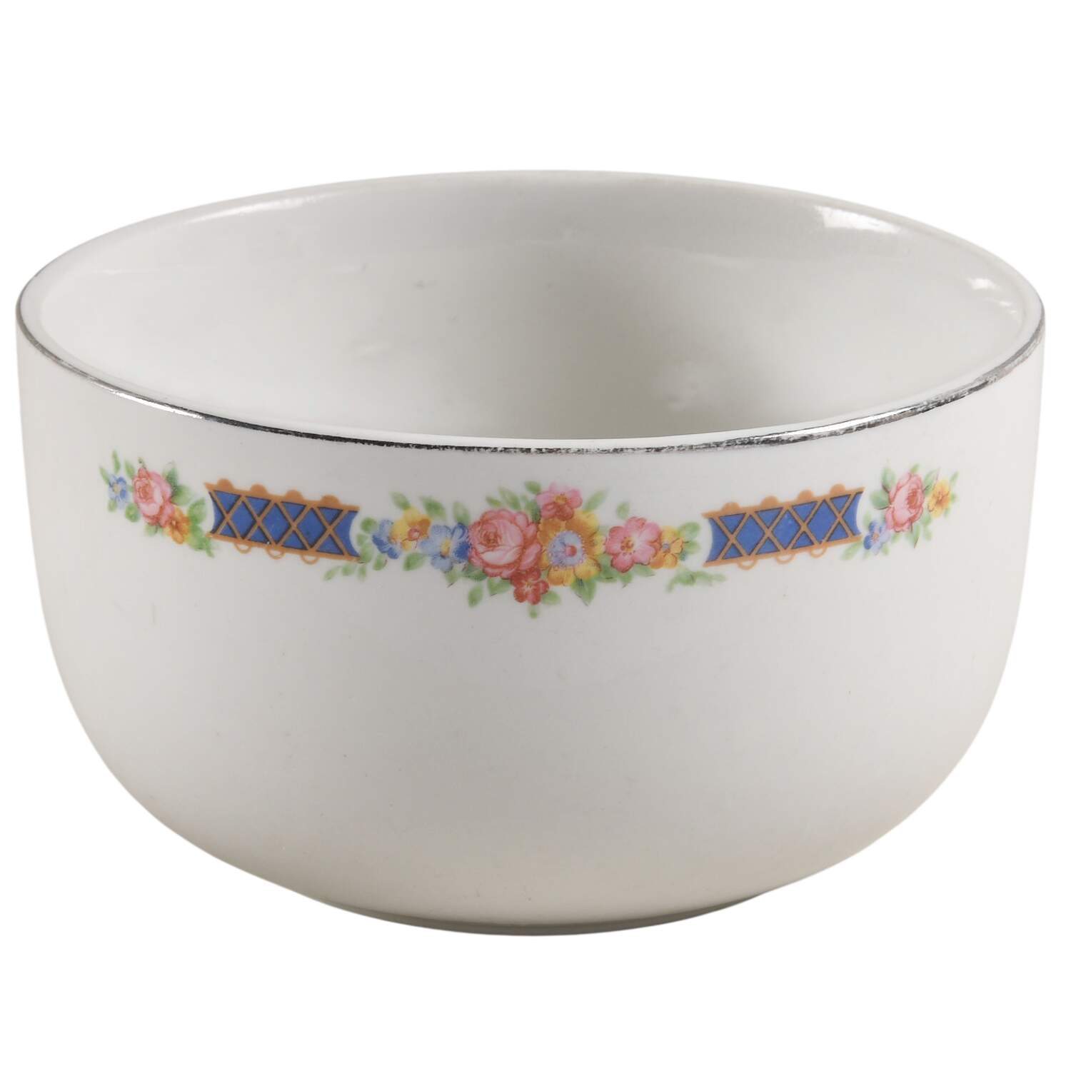 Blue Bouquet (Platinum Trim) 6" Straight Sided Bowl (No Embossed Rings) by Hall-1