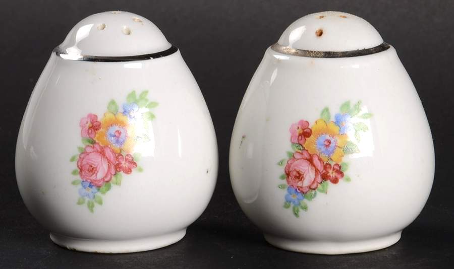 Blue Bouquet (Platinum Trim) Teardrop Shape Salt & Pepper Set by Hall-1