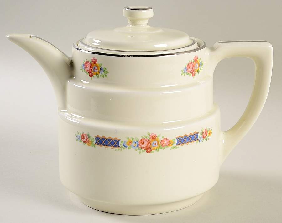 Blue Bouquet (Platinum Trim) Small Terrace Coffee Pot & Lid by Hall-1